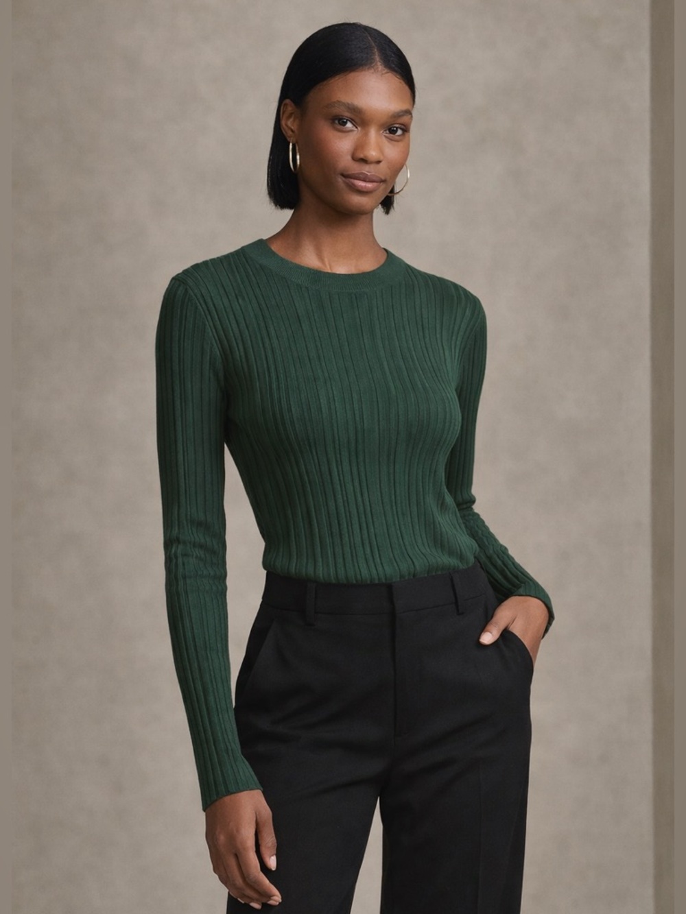 Banana Republic Hannah Ribbed Crew-Neck Sweater Dark Green Size Small